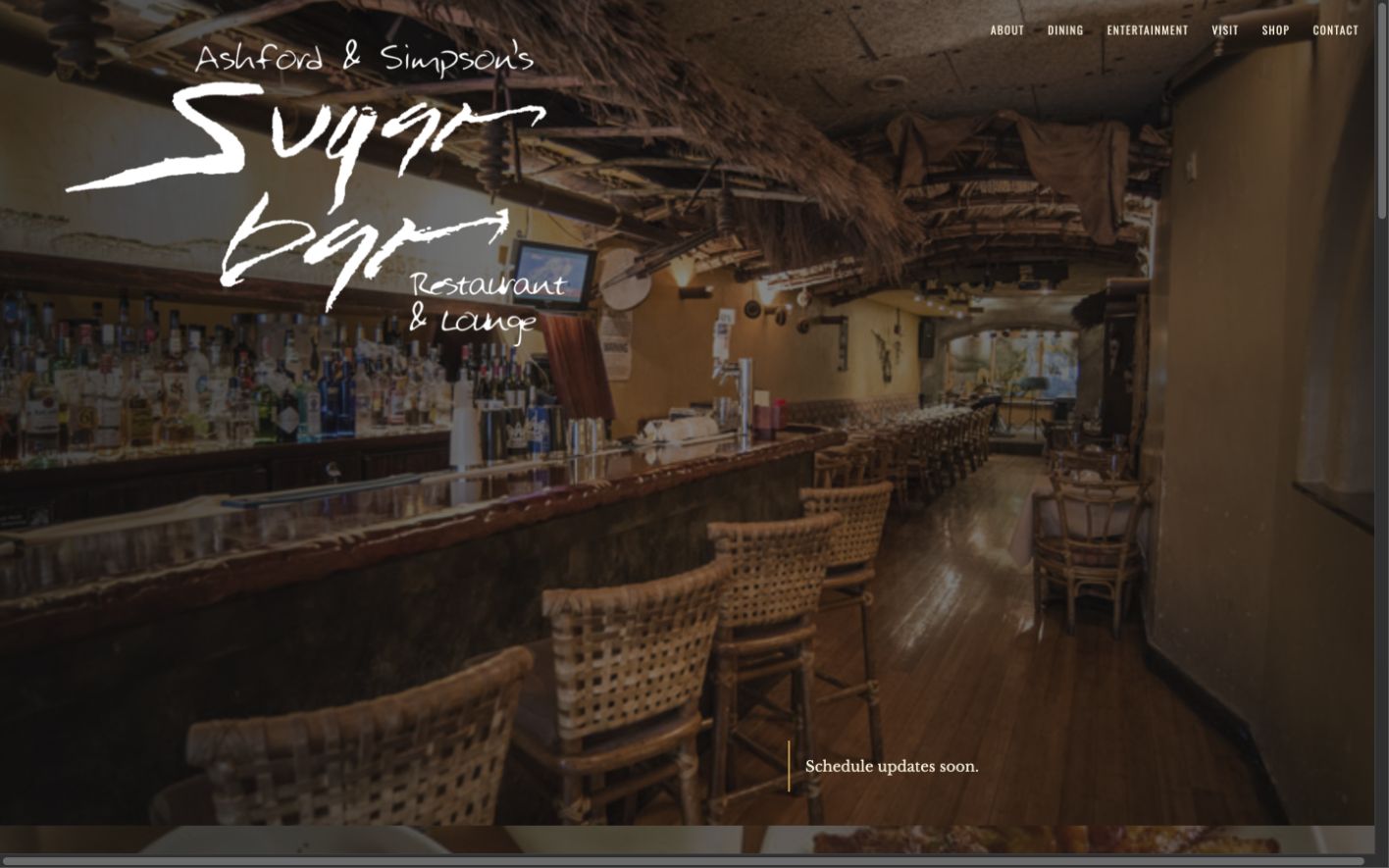 Sugar Bar website preview with its handwritten logo over the restaurant interior